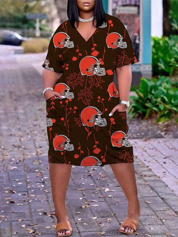 Cleveland Browns V-neck Casual Pocket Dress Limited Edition AZBTVCPD000386