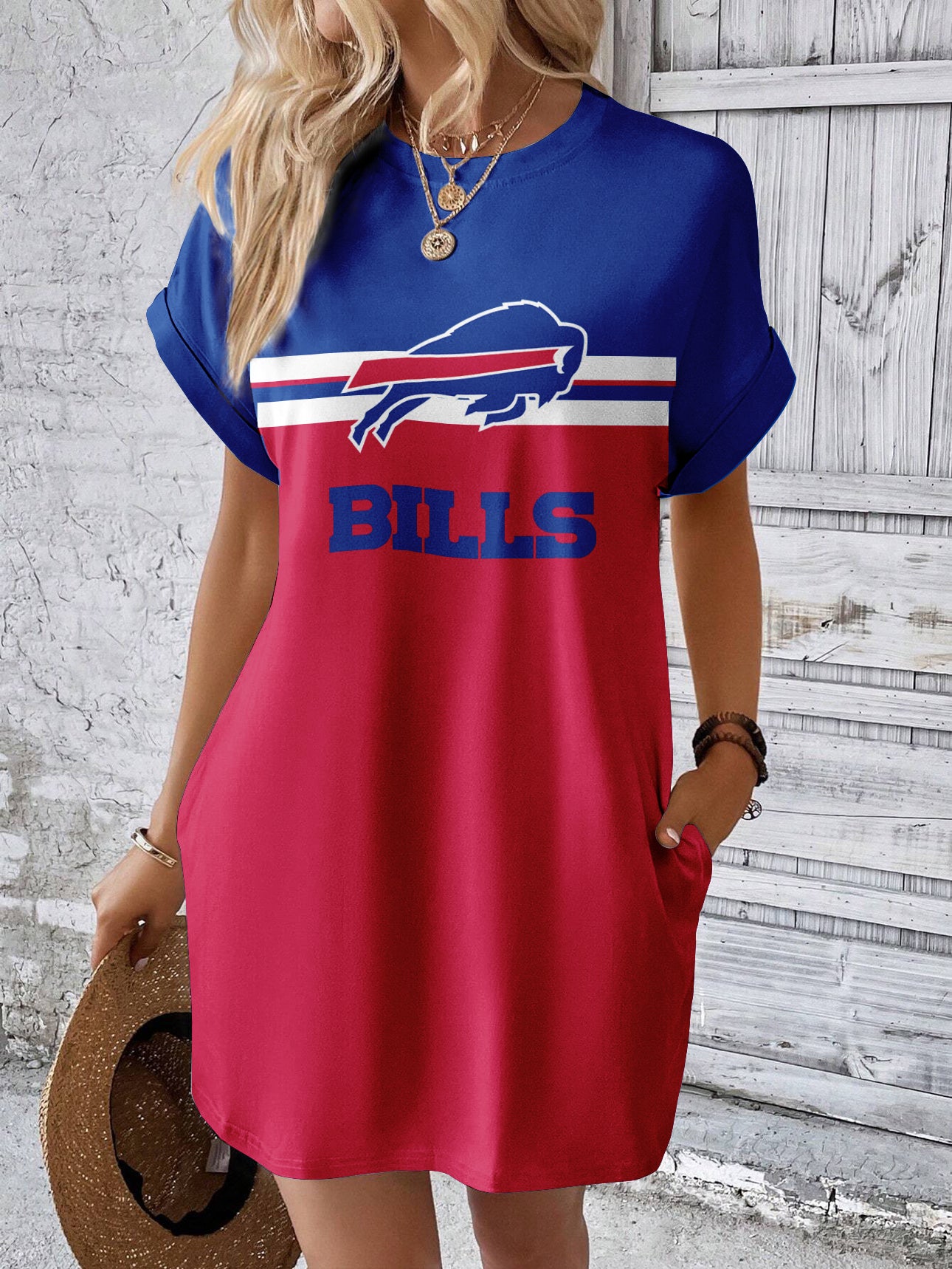 Buffalo Bills Women Hidden Pocket Batwing Casual Dress AZDDBWCD000004
