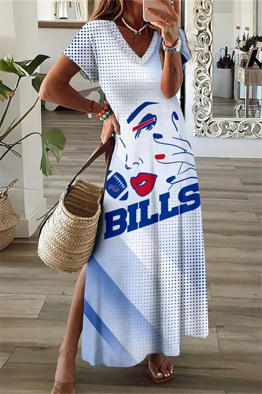 Buffalo Bills V-Neck Side Slit Long Dress AZBTVSD000452