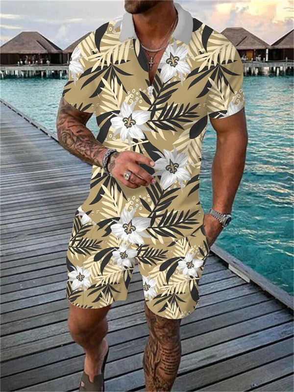 New Orleans Saints Zip Polo Shirt And Shorts Men AZPLZ085