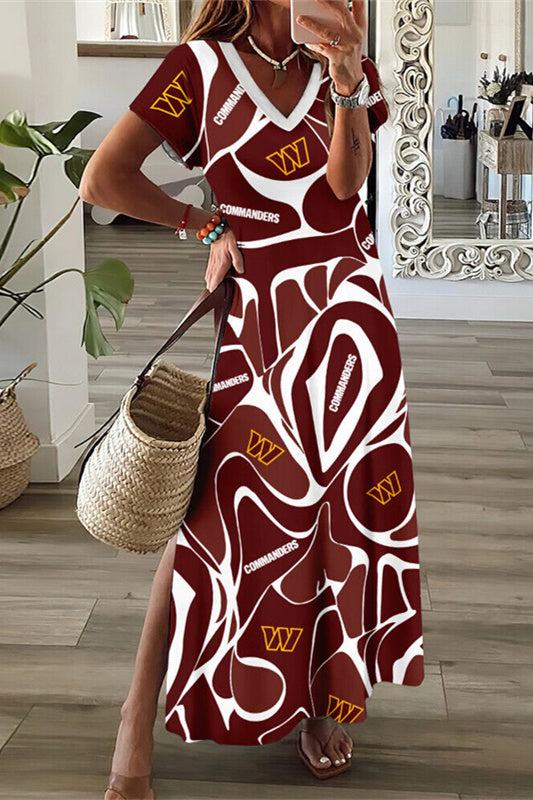 Washington Commanders V-Neck Side Slit Long Dress AZBTVSD000170