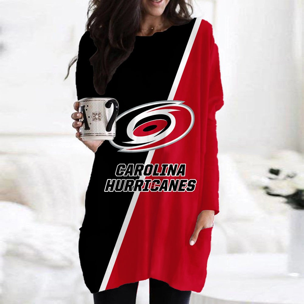 Carolina Hurricanes Casual Long Sleeve Pocket Dress AZBTLSPD000081