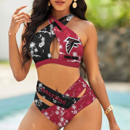 Atlanta Falcons Women’s 2PCS Bikini Swimsuit Criss Cross Cutout Bathing Suit S9BCCB059
