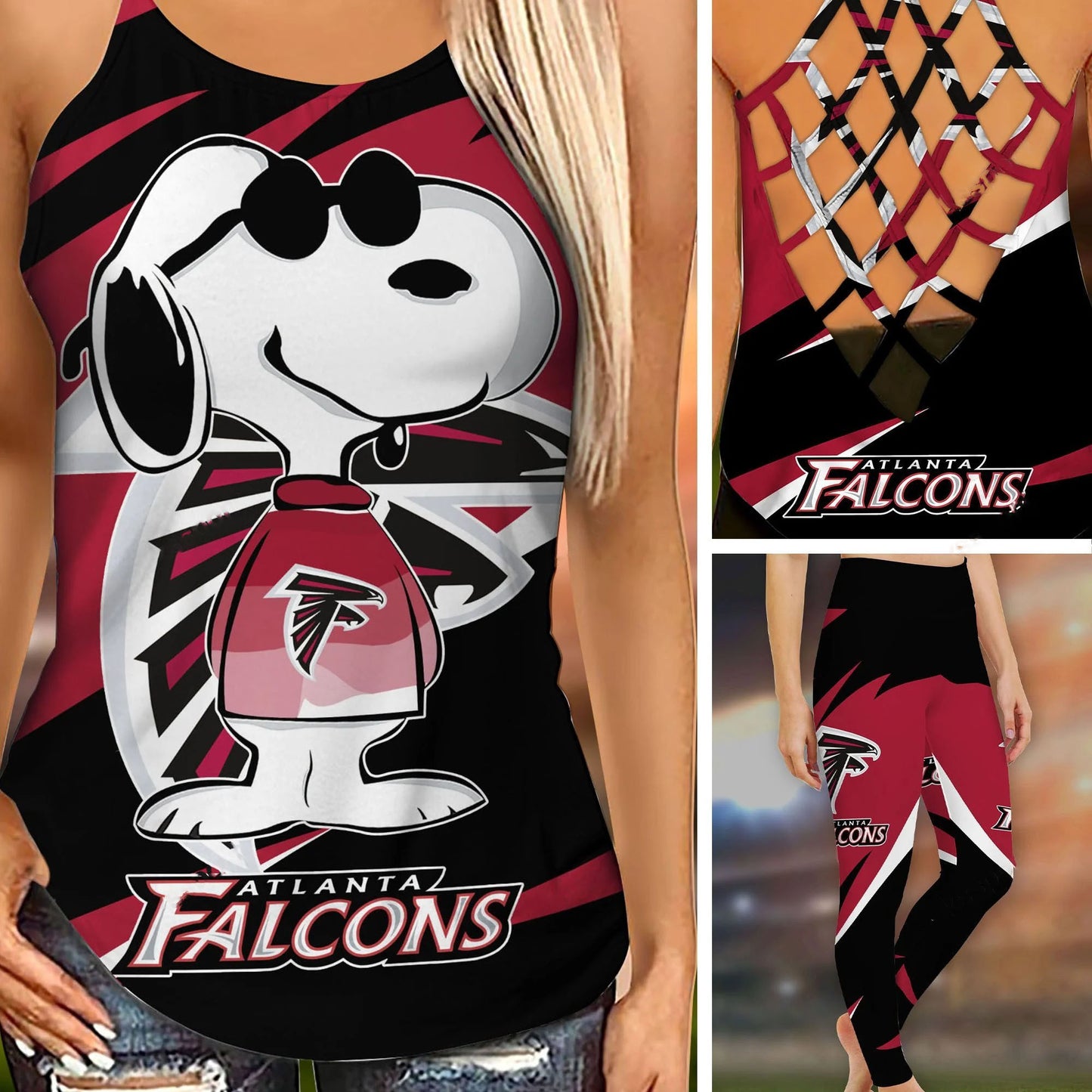 Atlanta Falcons Leggings And Criss Cross Tank Top BG74