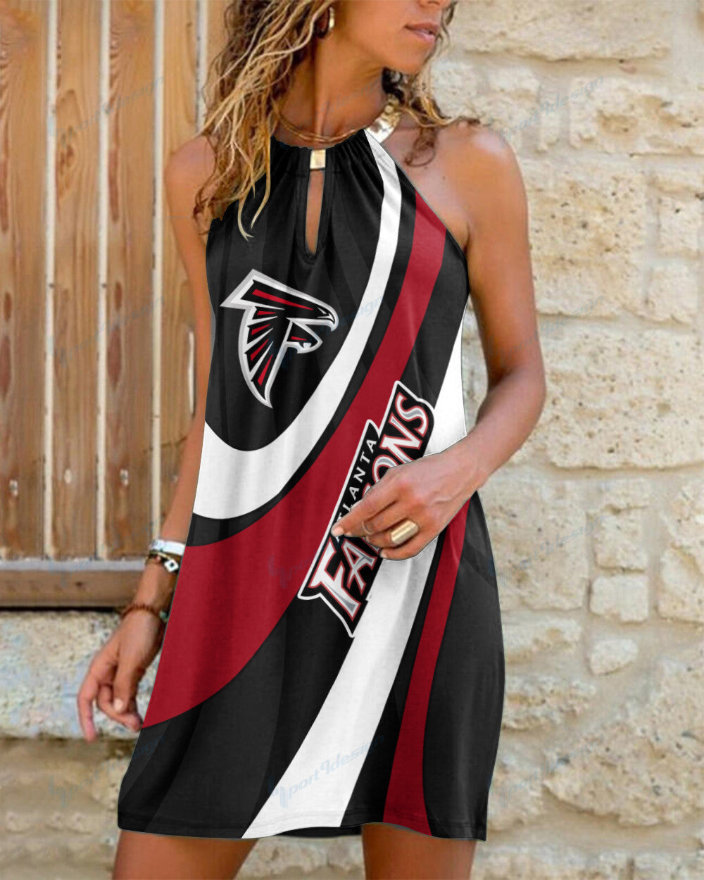 Atlanta Falcons Summer Casual Metal Halter Neck Sleeveless Dress 105