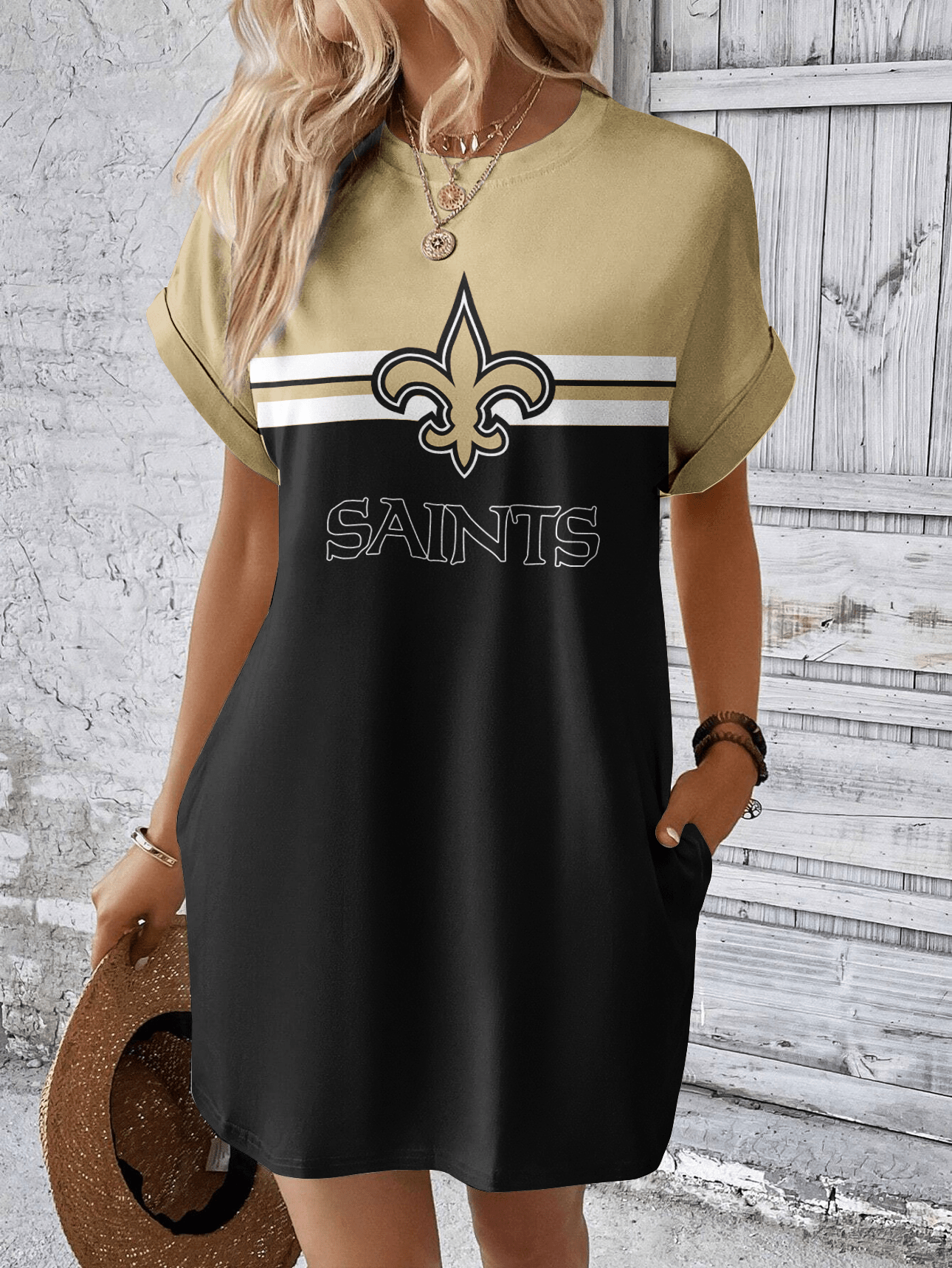New Orleans Saints Women Hidden Pocket Batwing Casual Dress AZDDBWCD000012
