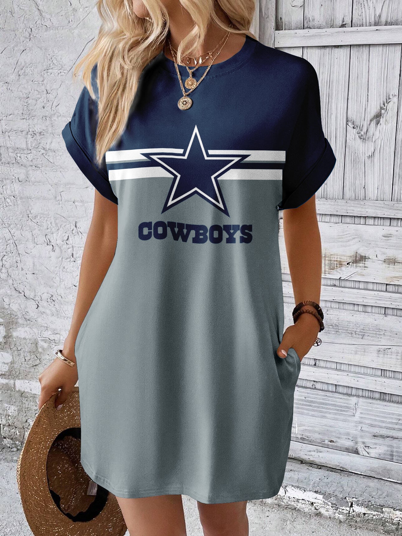 Dallas Cowboys Women Hidden Pocket Batwing Casual Dress AZDDBWCD000005