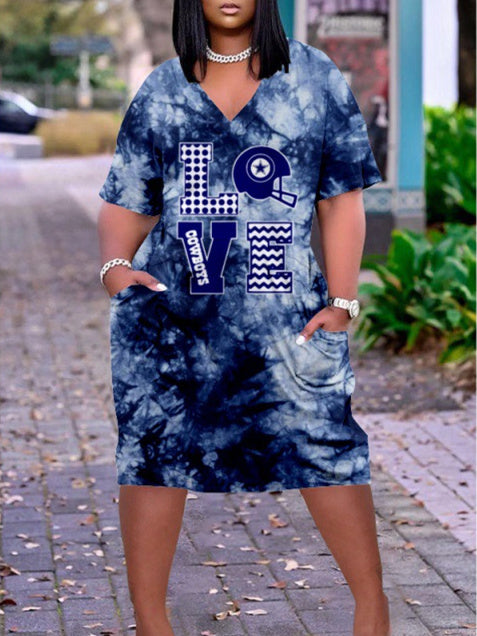 Dallas Cowboys V-neck Casual Pocket Dress Limited Edition AZBTVCPD000500