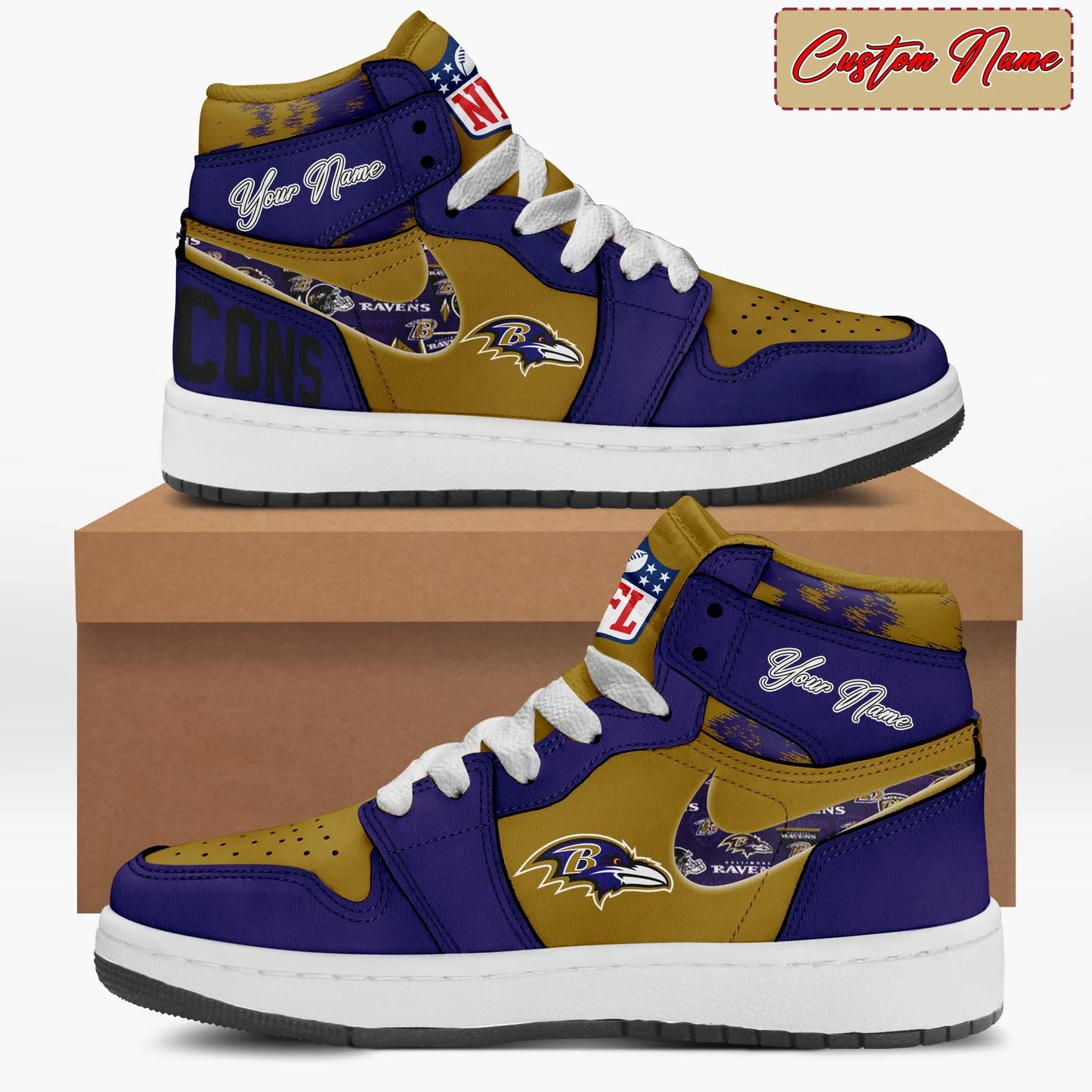 Baltimore Ravens Limited Edition High AJ1 Shoes with Custom Name AZBTAJ1SEW000004