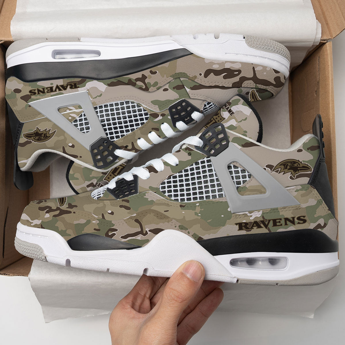 Baltimore Ravens Camo Personalized AJ4 Sneaker BG35