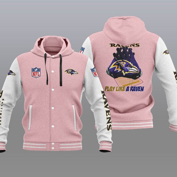 Baltimore Ravens Hooded Button Jacket with Hood 20