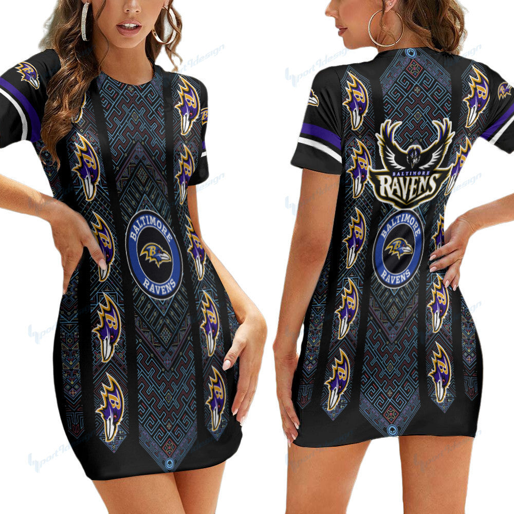 Baltimore Ravens Short Sleeve Bodycon Mini Dress BG345