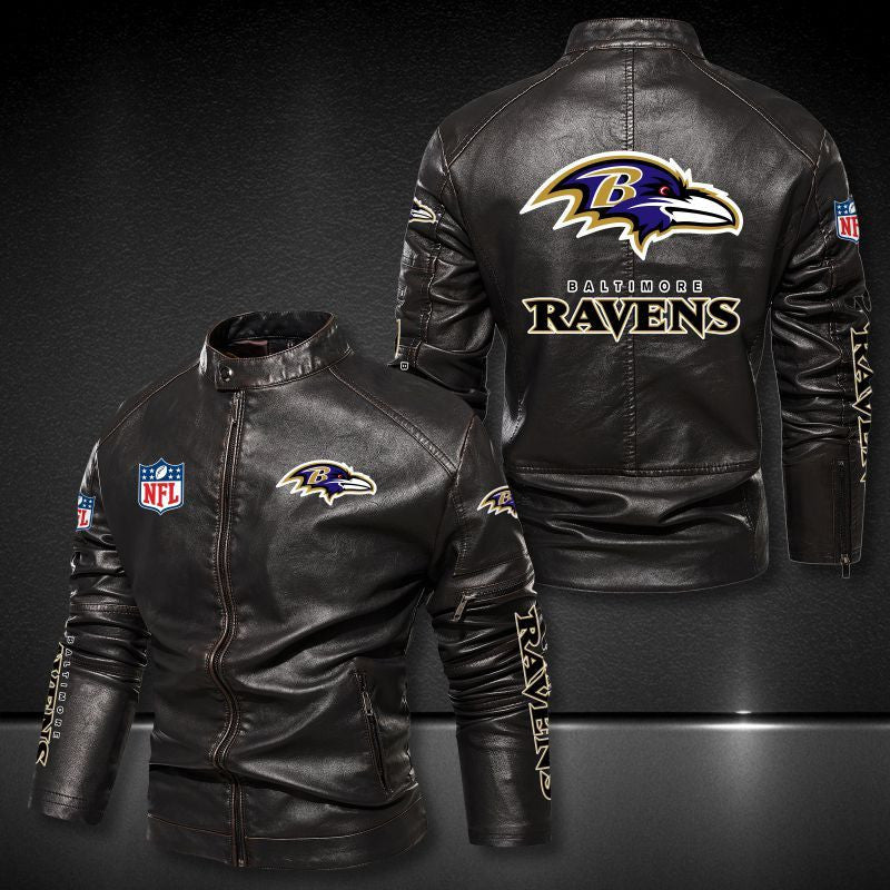 Baltimore Ravens Stand-up Collar Leather Jacket BG29