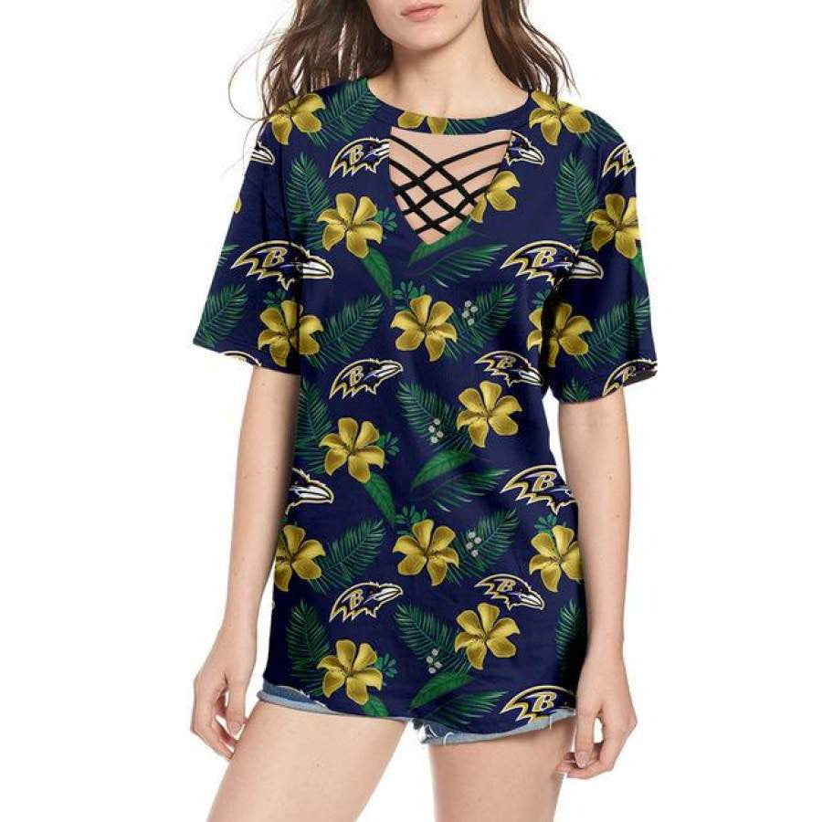 Baltimore Ravens Women Summer String Short Sleeve Shirt BG12