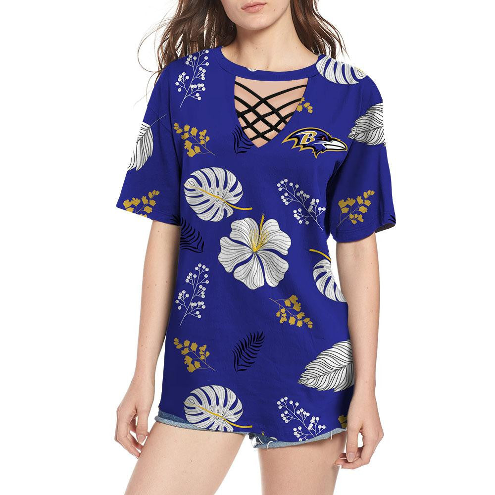Baltimore Ravens Women Summer String Short Sleeve Shirt BG36