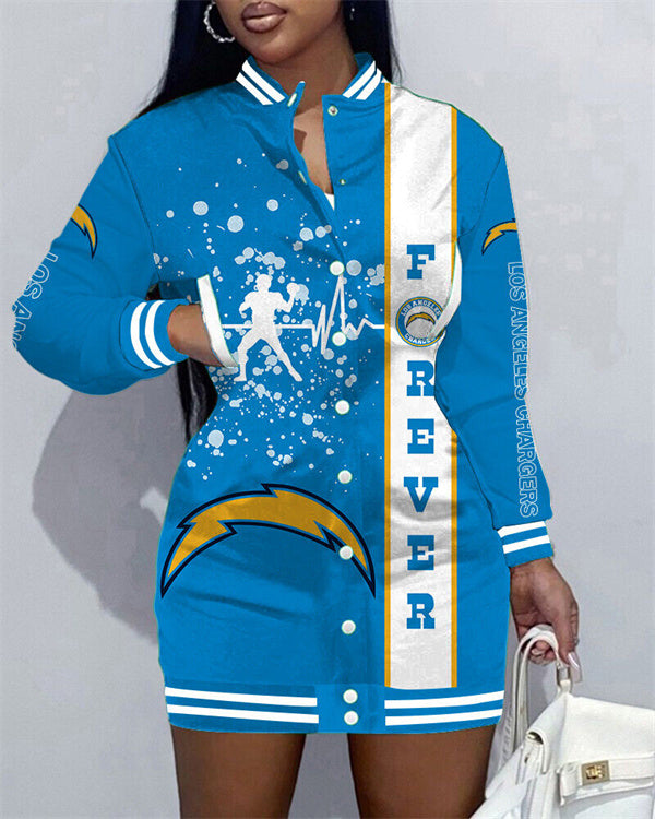 Los Angeles Chargers Women Button Down Jacket Dress AZBTBDJD000204