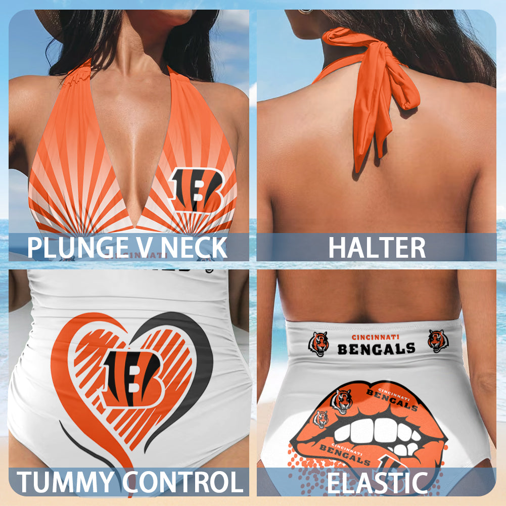 Cincinnati Bengals Printed Halter Neck One piece Swimsuit 029