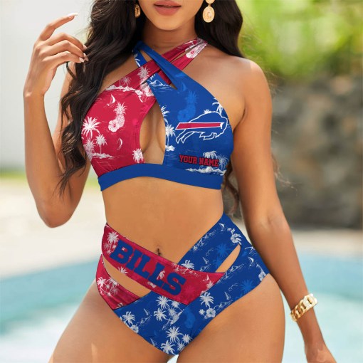 Buffalo Bills Women’s 2PCS Bikini Swimsuit Criss Cross Cutout Bathing Suit S9BCCB061