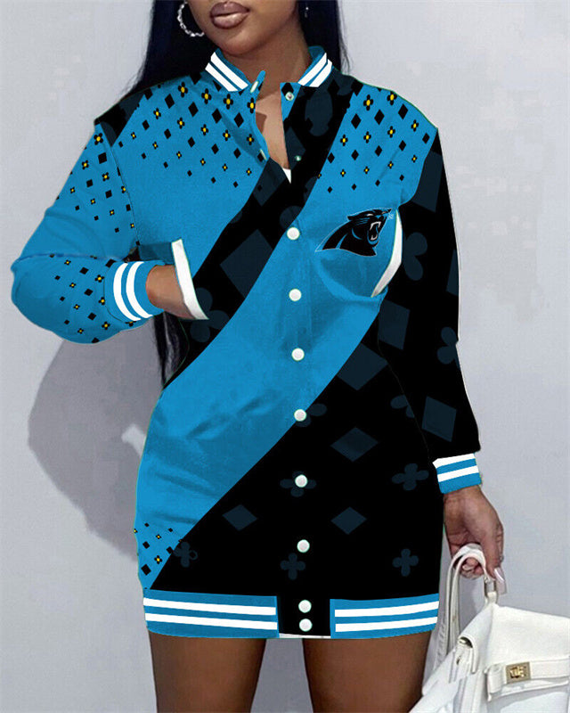 Carolina Panthers Women Button Down Jacket Dress AZBTBDJD000332