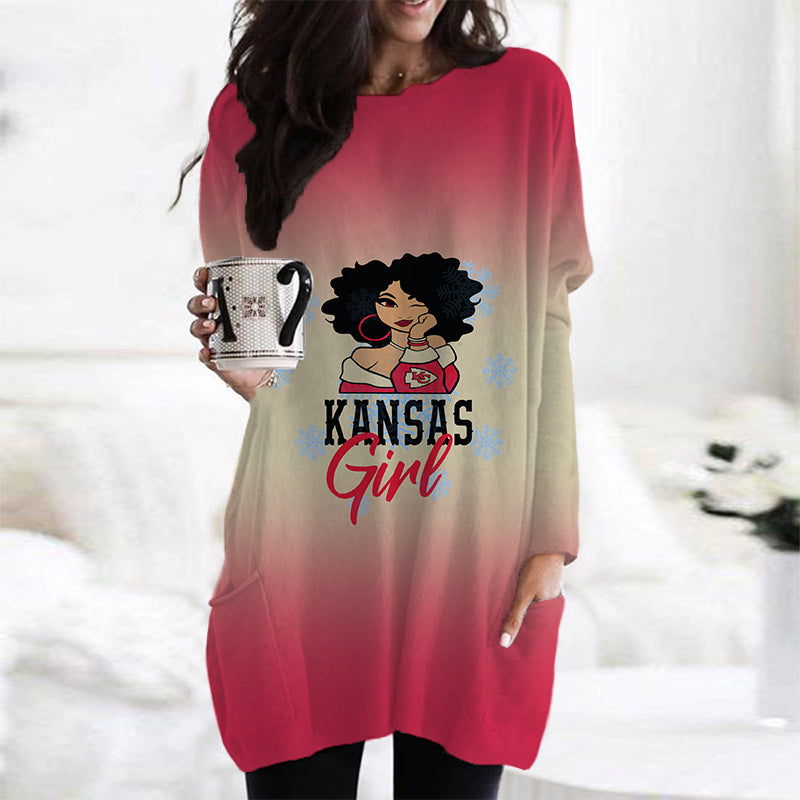 Kansas City Chiefs Casual Long Sleeve Pocket Dress AZBTLSPD000052