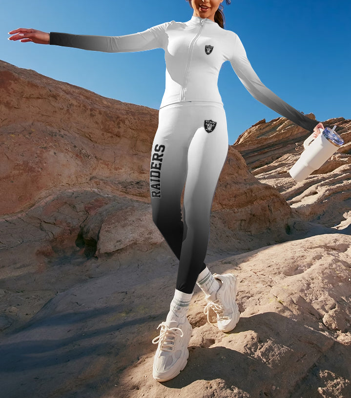 Las Vegas Raiders 2 Piece Workout Sets :Sculpt High Waist Gym Leggings & long Sleeve Sports Top