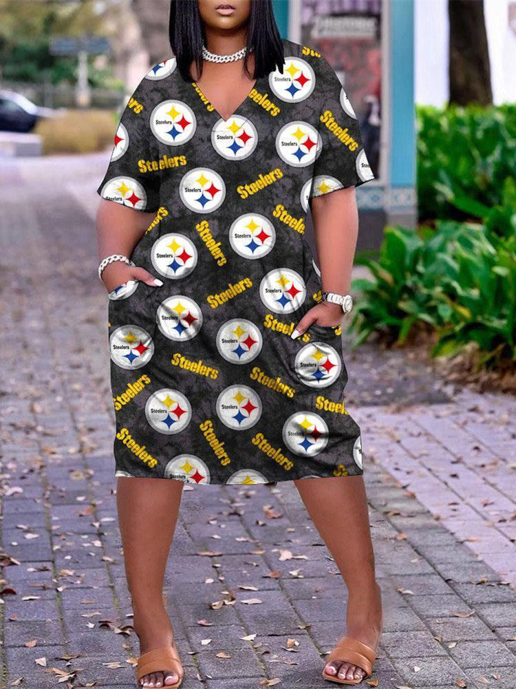 Pittsburgh Steelers V-neck Casual Pocket Dress Limited Edition AZBTVCPD000342