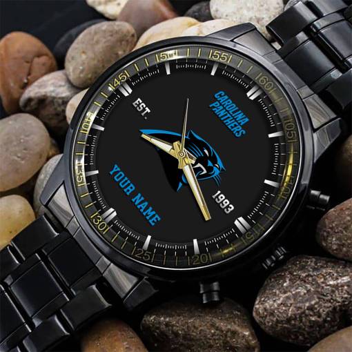 Carolina Panthers Black Fashion Watch Gifts For Sport Fans AZWATCH059