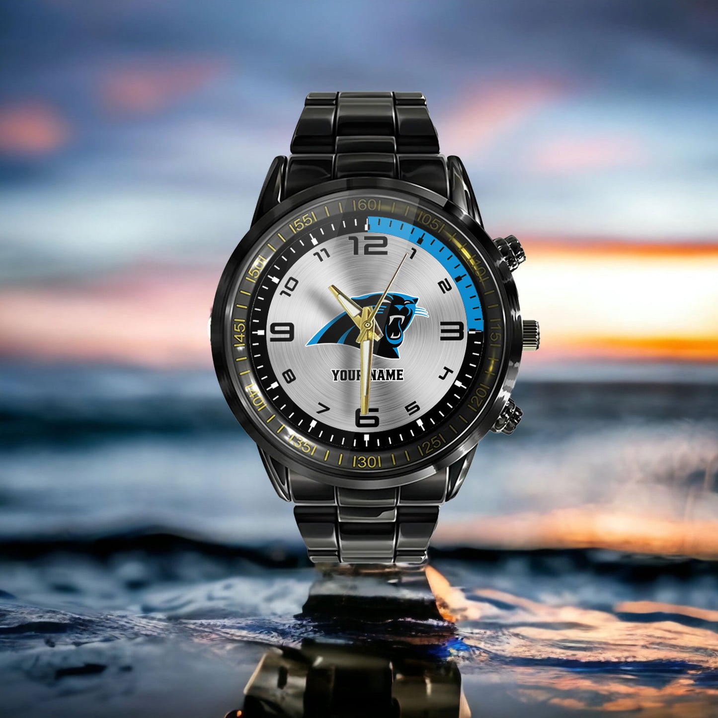Carolina Panthers Black Fashion Watch Gifts For Sport Fans AZWATCH005