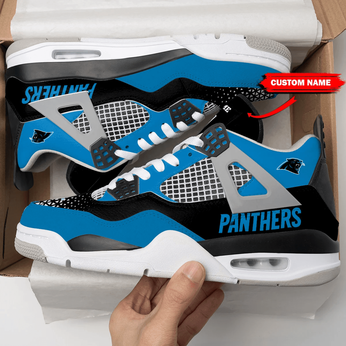 Carolina Panthers Personalized AJ4 Sneaker BG110