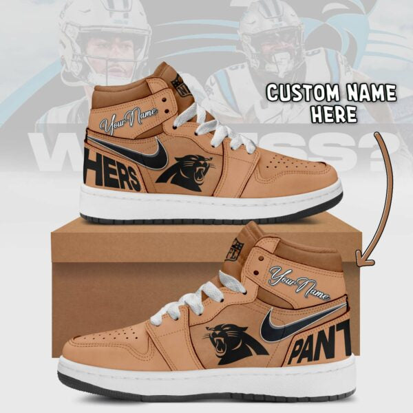 Carolina Panthers Limited Edition Brown High Air Jordan 1 Shoes with Custom Name AZBTAJ1SEW000059