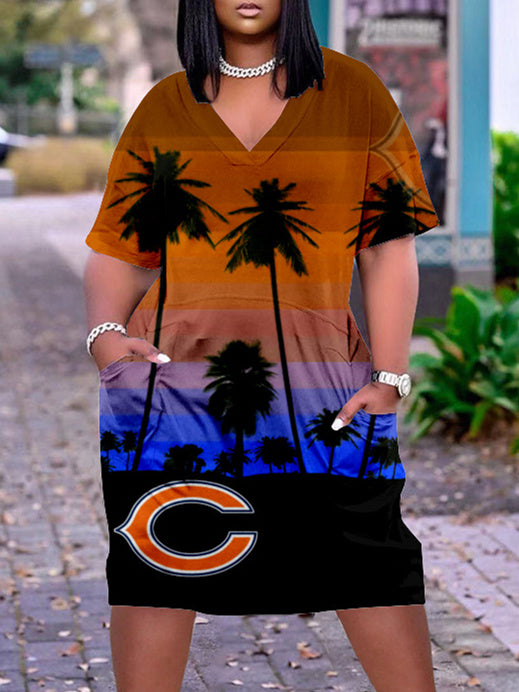 Chicago Bears V-neck Casual Pocket Dress Limited Edition AZBTVCPD000448