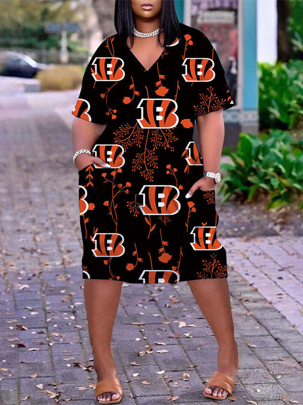 Cincinnati Bengals V-neck Casual Pocket Dress Limited Edition AZBTVCPD000358