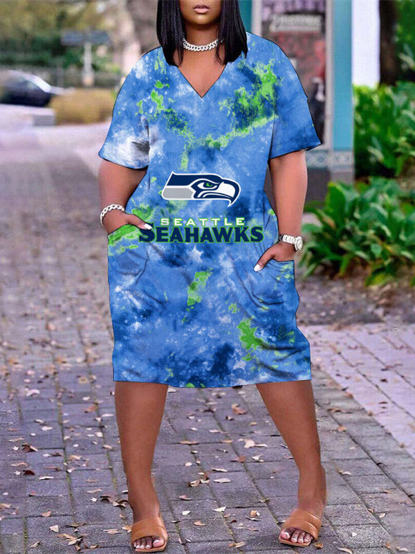 Seattle Seahawks V-neck Casual Pocket Dress Limited Edition AZBTVCPD000201