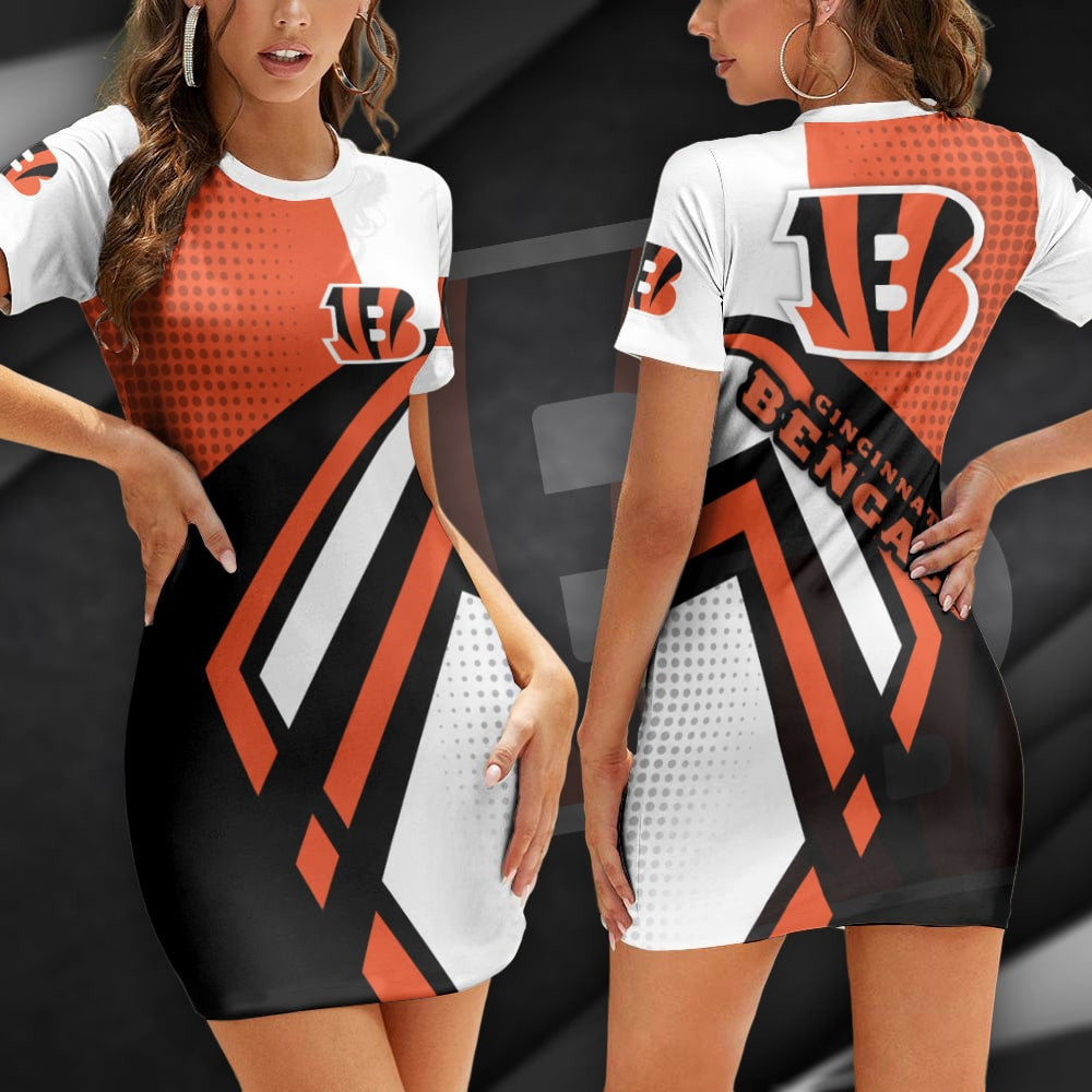 Cincinnati Bengals Casual Short Sleeve Bodycon Mini Dress BG156