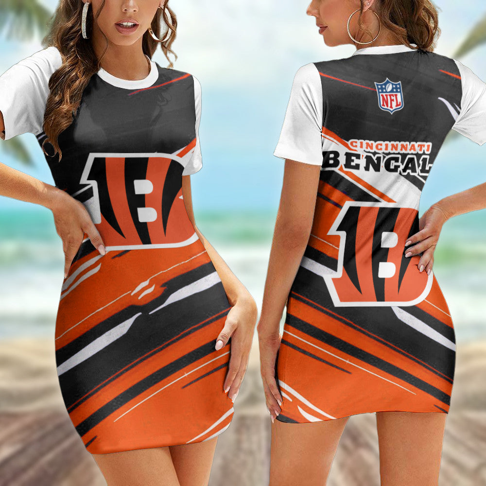 Cincinnati Bengals Casual Short Sleeve Bodycon Mini Dress BG78
