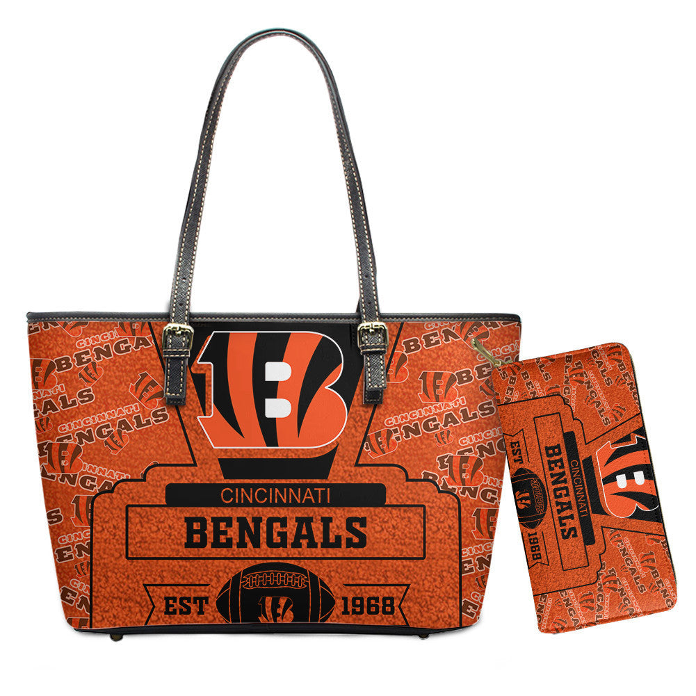 Cincinnati Bengals Leather Tote Hand Bag and Purse Set BB07
