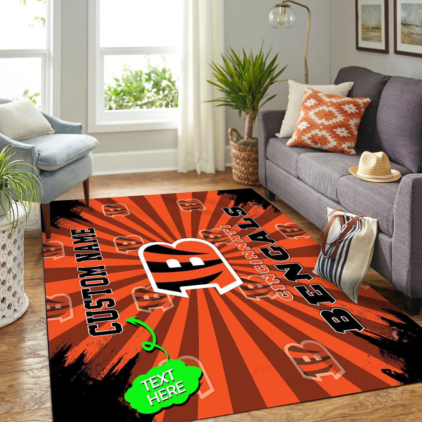 Cincinnati Bengals Personalized Premium Rectangle Rug 47