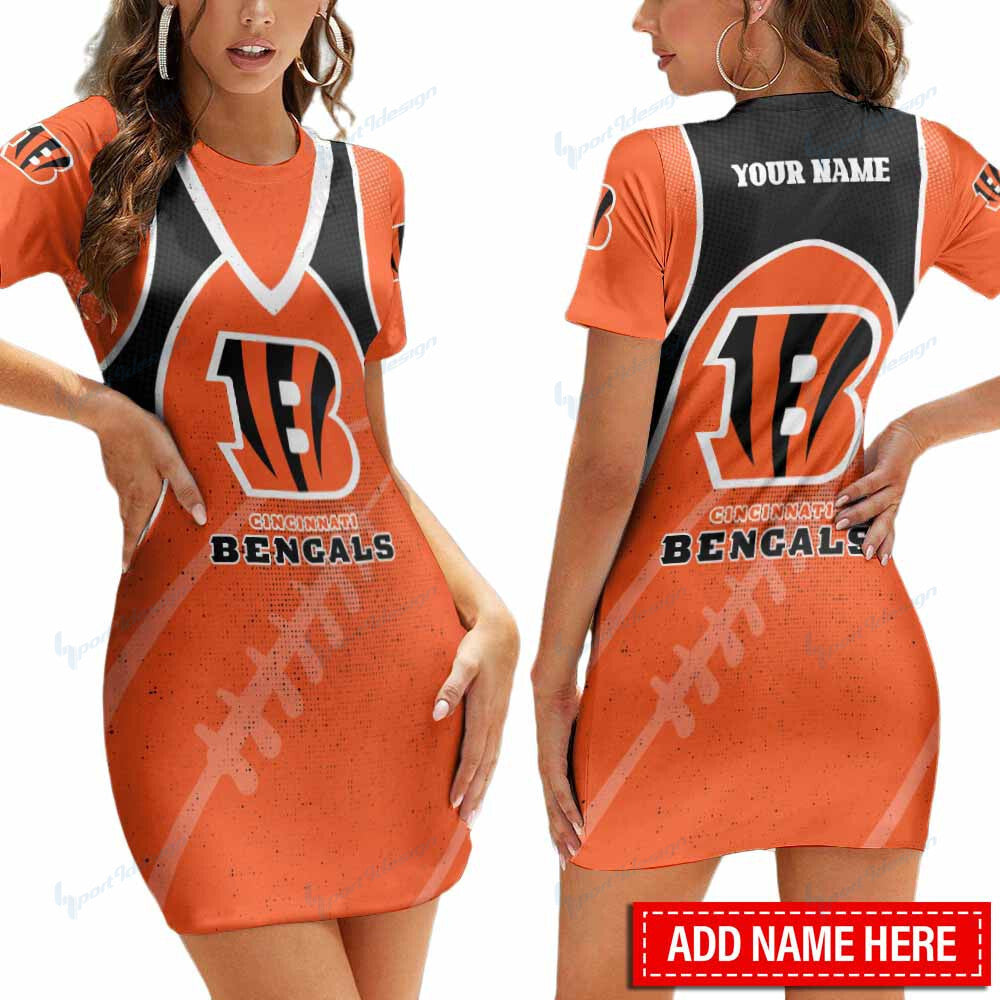 Cincinnati Bengals Personalized Short Sleeve Bodycon Mini Dress BG330