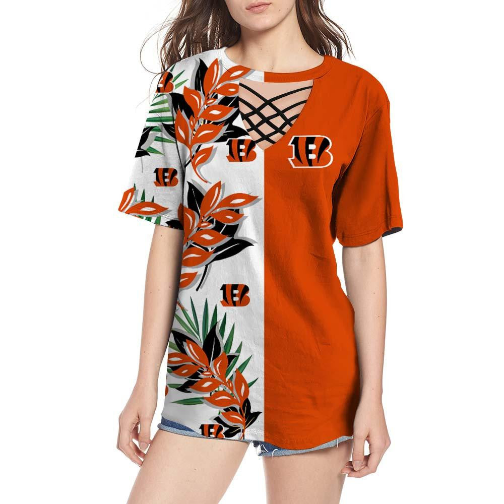 Cincinnati Bengals Women Summer String Short Sleeve Shirt BG53