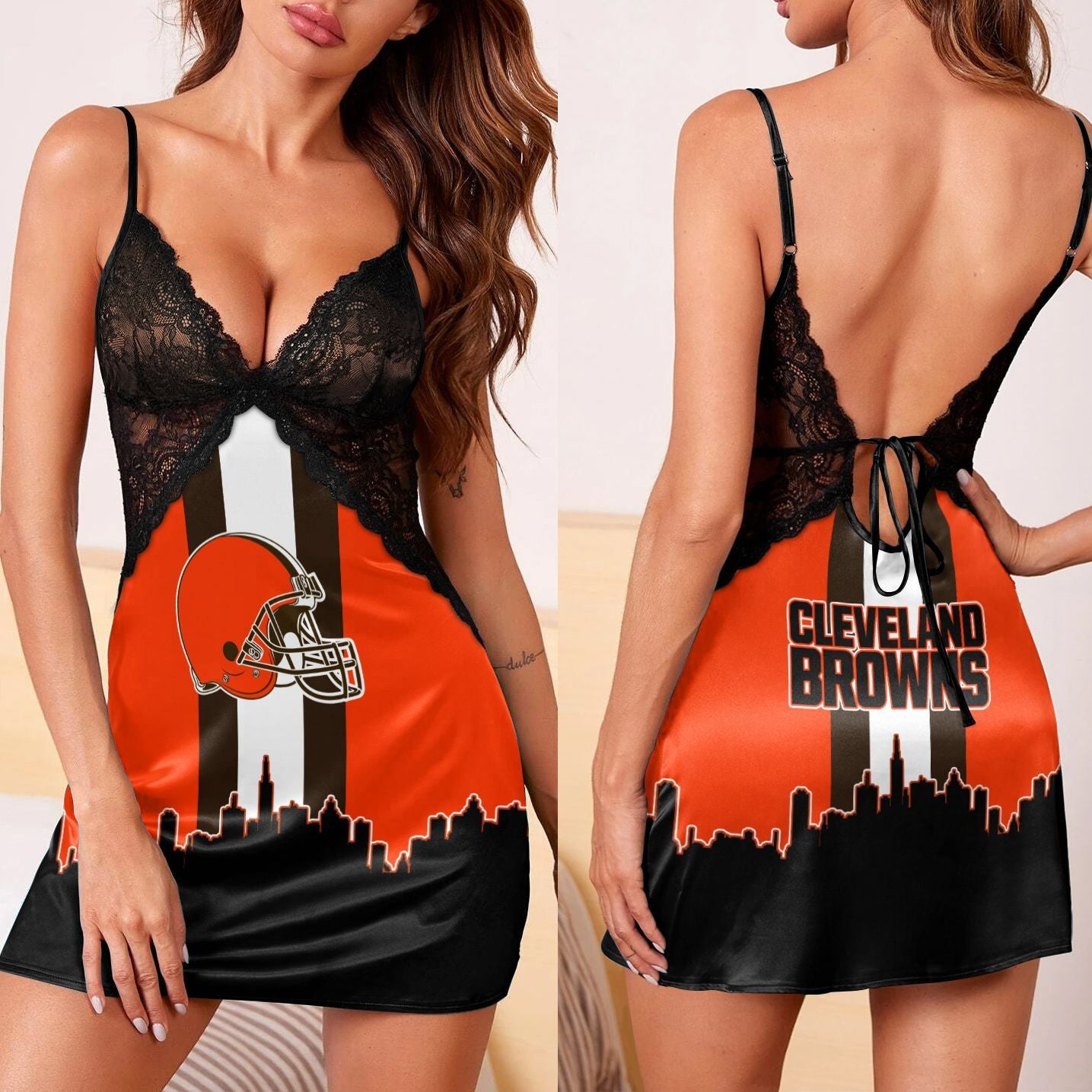 Cleveland Browns Lace Back Strap Slip Dress 185