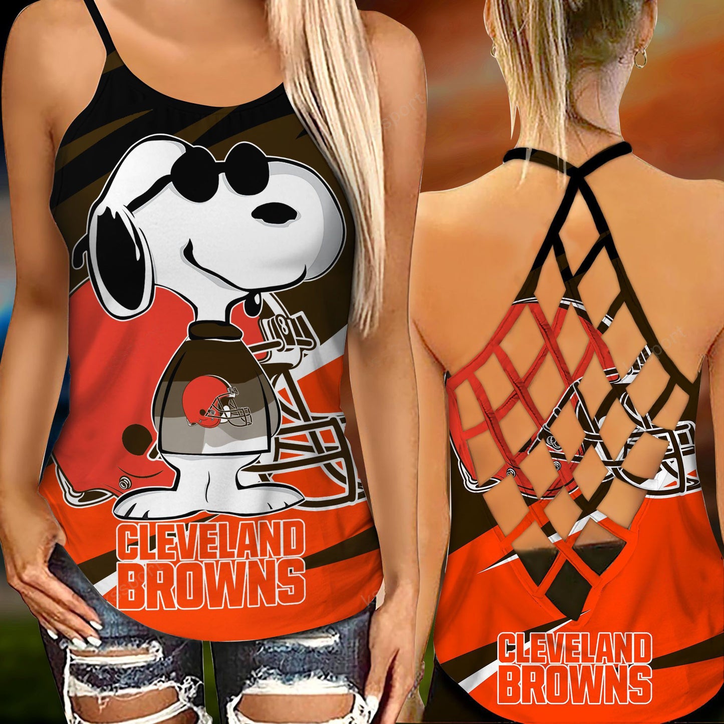 Cleveland Browns Leggings And Criss Cross Tank Top BG79