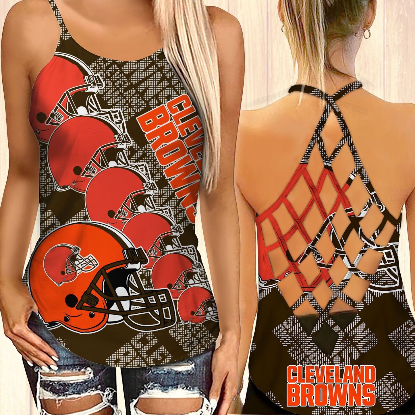 Cleveland Browns Leggings And Cross Tank Top BG07