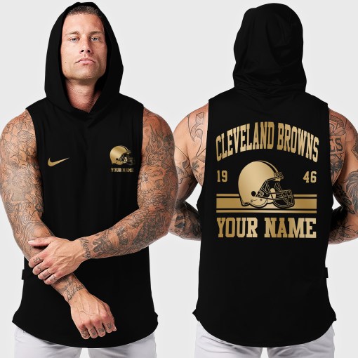 Cleveland Browns Men Workout Hooded Tank Top AZMGSH040