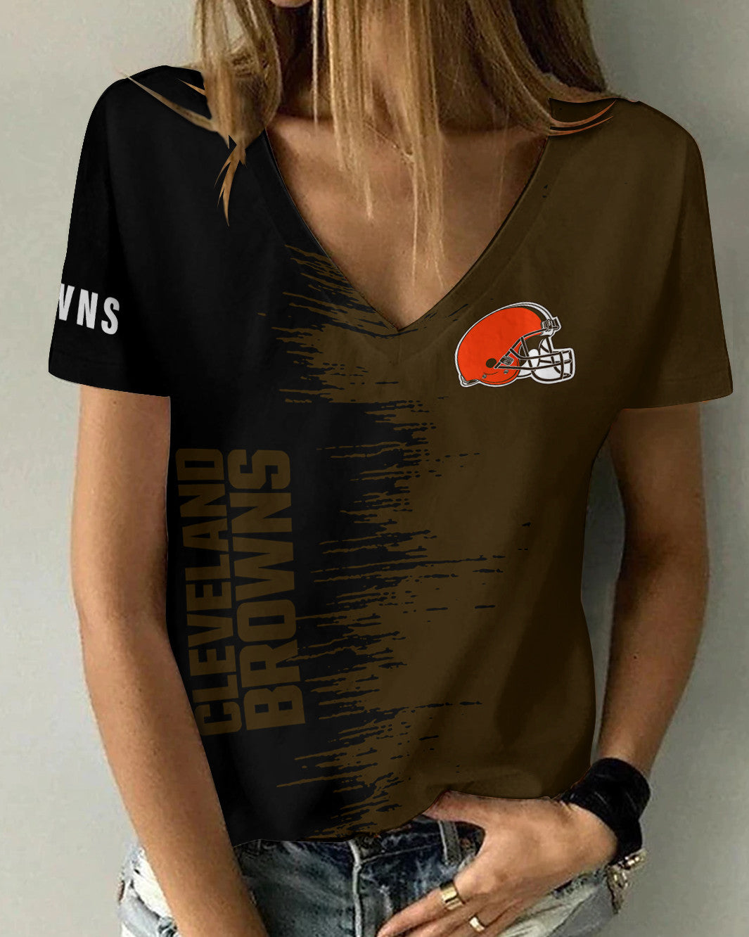 Cleveland Browns Summer V-neck Women T-shirt BG14