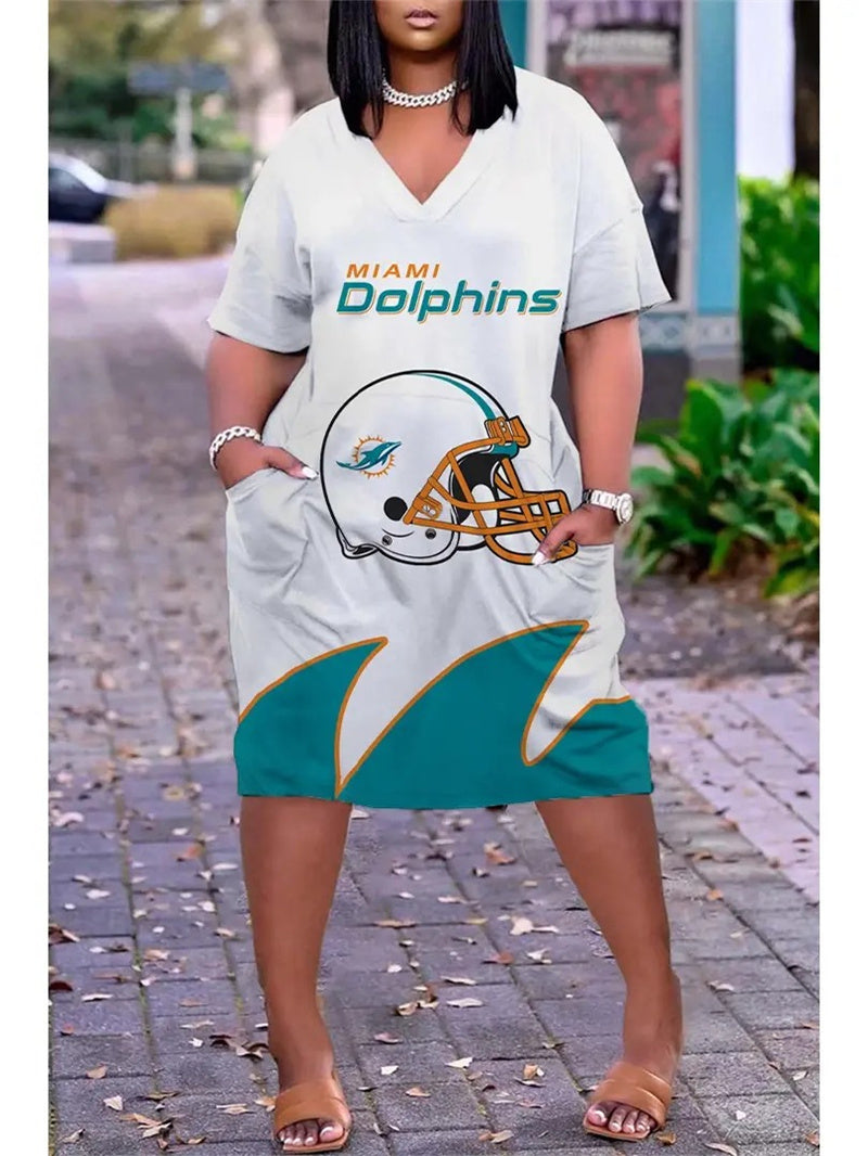 Miami Dolphins V-neck Casual Pocket Dress Limited Edition AZBTVCPD000225