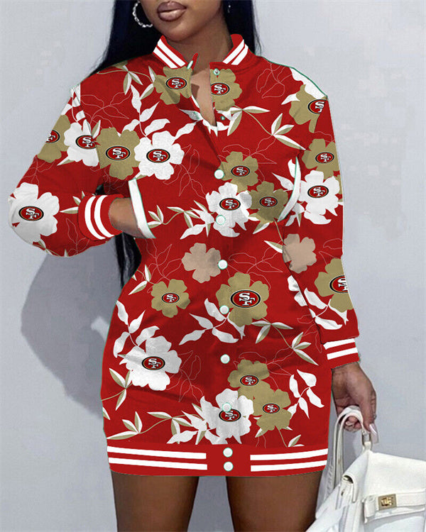 San Francisco 49ers Women Button Down Jacket Dress AZBTBDJD000219