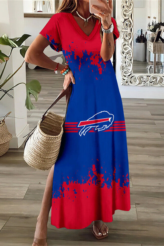 Buffalo Bills V-Neck Side Slit Long Dress AZBTVSD000280