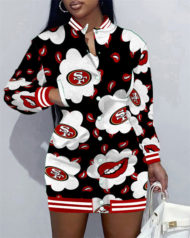 San Francisco 49ers Women Button Down Jacket Dress AZBTBDJD000216