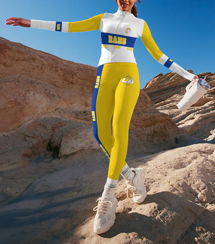 Los Angeles Rams 2 Piece Workout Sets :Sculpt High Waist Gym Leggings & long Sleeve Sports Top