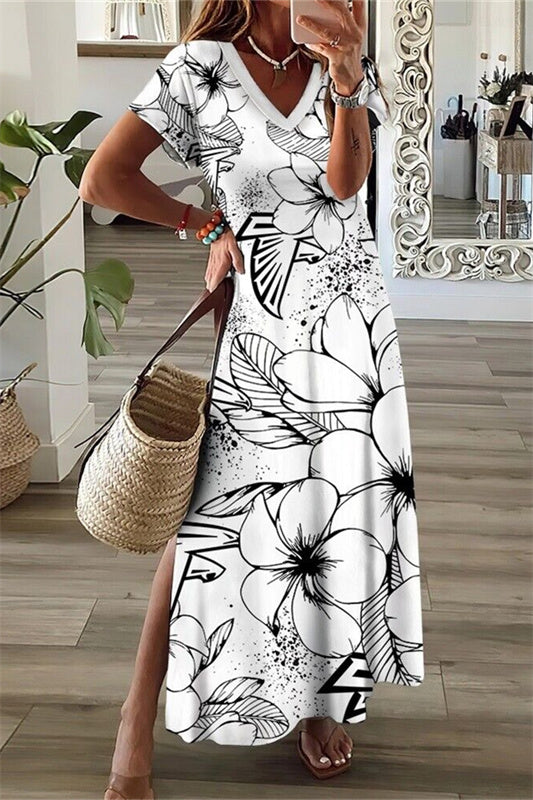 Atlanta Falcons V-Neck Side Slit Long Dress AZBTVSD000010